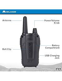 Midland consumidor Radio t77vp5 x-talker 36 canal GMRS hasta 38 mile de alcance con códigos de alerta de clima y 121 incluye una funda de transporte y auriculares