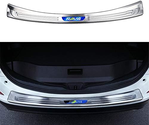 Fits for RAV-4 RAV4 2014-2018 Stainless Steel Outside Rear Door Plate Bumper Cover Bar Sill Trims - Silver with Blue Logo