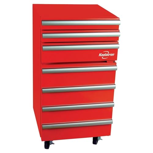 Koolatron Tool Chest Fridge, 1.8 cu ft (50L), Rolling Compact Refrigerator w/Built-in Tool Storage Drawers, Heavy-Duty Locking Swivel Wheels, Red