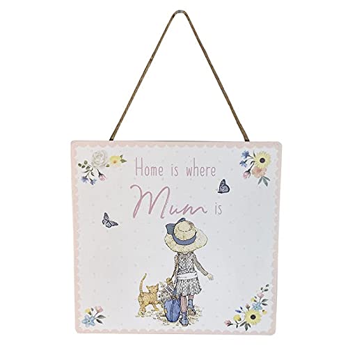 Clintons: Hanging Square Plaque, Holly Hobbie - Home is Where Mum is, Mum Christmas Gift, Mum Birthday Present, Home Decorations,White/Multi, 1175666