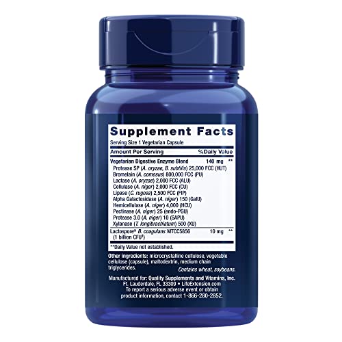 LIFE EXTENSION ENHANCED SUPER DIGESTIVE ENZYMES AND PROBIOTICS – B. COAGULANS PROBIOTIC, 10 DIGESTIVE ENZYMES – SUPPORTS DIGESTION, COMFORT & GI BALANCE – NON-GMO, VEGETARIAN – 60 CAPSULES