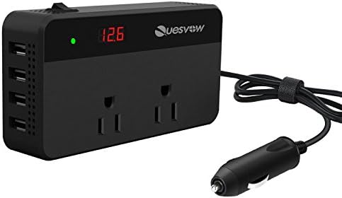 Quesvow 200W Car Power Inverter DC 12V to 110V AC Converter with 4 USB Ports Charger-Black