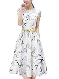 Olrain Womens Vintage Floral Printed Cap Sleeve Tea Dress with Belt