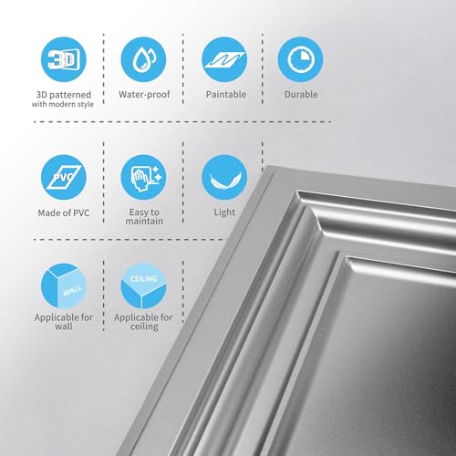 Art3d PVC Ceiling Tiles, 2'x2' Plastic Sheet in White (24-Pack)