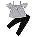 BULINGNA 2Pcs Kids Toddler Baby Girls Off Shoulder T-Shirt Tops+Long Pants Outfit Clothes Set