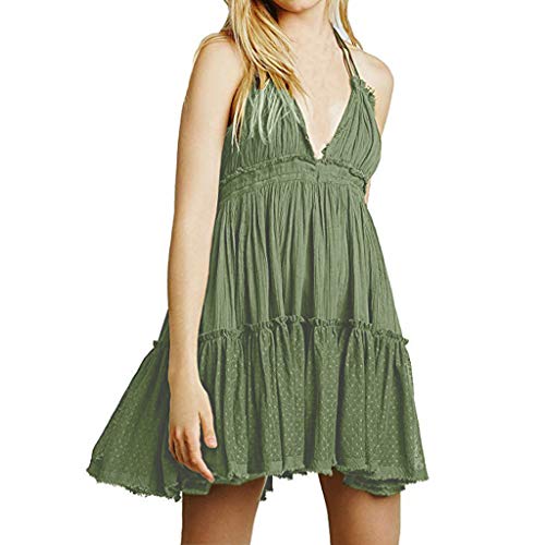 CCatyam Dress for Women, Tanks Tops Sleeveless V Neck Solid Splicing Lace Sexy Party Cocktail Fashion Green - Thumbnail 7