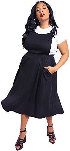 Rebdolls Dungaree Midi Skater Dress - with Pockets - Overall Style