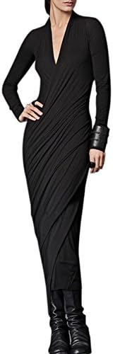 HelloPretty Women Knitted V-neck Wrap Slim Dress Bandage Bodycon Evening Party Dresses (10, Black)