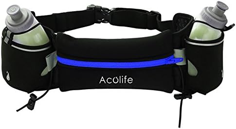 Running Hydration Belt by Acolife - Fuel Belt Fits iPhone 6s Plus for Running, Race, Marathon, Hiking, Adjustable Waist Hydration Pack, Men &amp; Women Runners Belt- Blue (not including bottles)