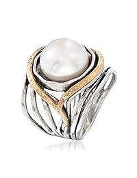 ross-simons 11,5   12 mm. calado perla cultivada Anillo en plata de ley y oro de 14 kt oro amarillo
