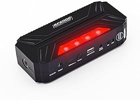 AFENDO&reg; 18000mAh Portable 600 AMP Peak Car Battery Jump Starter 12V Emergency Auto Heavy Duty Jump Starter With Air Compressor For Light-Medium Truck, Van, SUV and More-18 months hassle-free warranty-Black