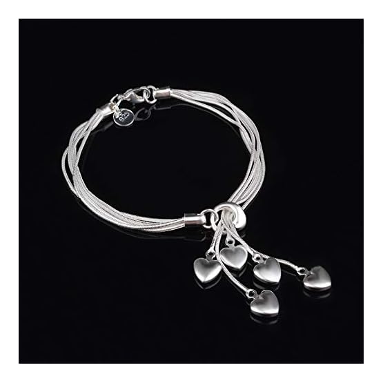 925-Sterling-Silver-Five-Line-Chain-with-Five-Heart-Bracelet-Bangle 925-Sterling-Silver-Five-Line-Chain-with-Five-Heart-Bracelet-Bangle