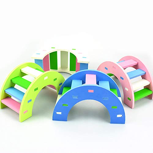 succeedtop Chinchilla Hedgehog Guinea Pig Toys Accessories Cage Toys House Supplies Habitat Ferret Rat Hamster Toys Rainbow Bridge Guinea Pig Hamster Wooden Toy Physical Training Toys (L, Green)