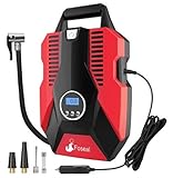 Foseal Portable Air Compressor Pump, 12V DC Digital Tire Inflator 150 PSI Auto Shut-off Easy to Use Tire Pump with Emergency Led Light & Long Cable for Car Motorcycle Bicycle/Schrader Tires Balls-Red