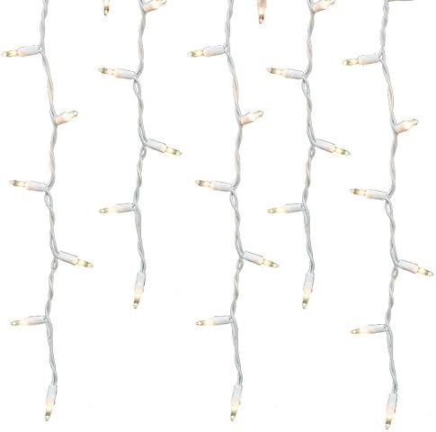Holiday Essence 100 Icicle Lights Clear Bulbs Professional Grade for Indoor & Outdoor Use Soft Bright White Bulbs with White Wire UL Listed.