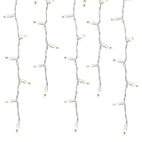 Holiday Essence 100 Icicle Lights, Clear Bulbs, Professional Grade for Indoor & Outdoor Use, Soft Bright White Bulbs with White Wire, UL Listed.