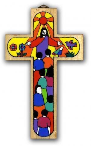 Christ of All Nations Cross. 15cms Wood hand painted cross. Hand Made Cross