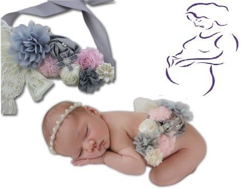 Maternity Flower Sash/ Belt (Grey), Maternity, Pregnancy Sash / Belt, Baby Shower