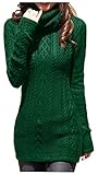 V28? Women Polo Neck Knit Stretchable Elasticity Long Sleeve Slim Sweater Jumper (US SIZE 12-16, Dark Green)