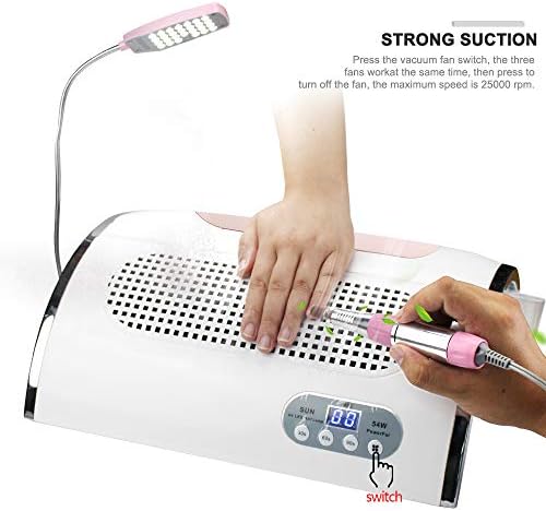 RHX Nail Dust Collector Suction ,Nail Art Collector Nail Dust Vacuum,Three-in-one 54W dusting and polishing Smart Nail phototherapy Machine