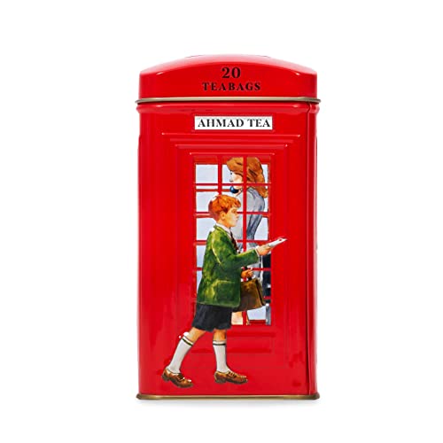 AHMAD TEA LONDON TELEPHONE BOX CADDY GIFT TIN, 20 TEABAG, ENGLISH BREAKFAST