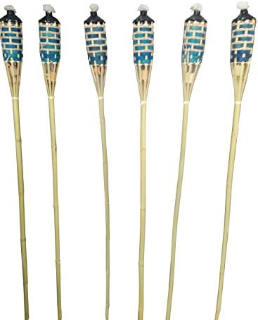 Espero Mr. Garden Bamboo Torches – Set of 6 Includes Metal Oil Canisters– 60" Long Color Blue, No Kerosene