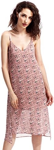 Avoir Aime Women's Casual Floral Ribbon Spaghetti Strap Summer Slip Dress - M