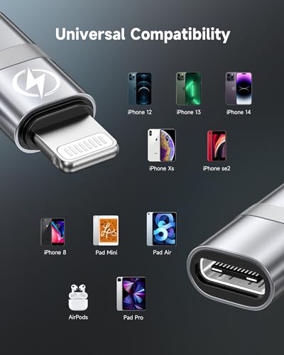 RAVIAD 36W USB C auf Lightning Adapter (2Stück), Lightning USB C Adapter für iPhone 14 13 12 11 Pro Max, Pad Pro/Air 5/Mini 6, Pod Nano/Touch mit Anti-Verlust-Seil, Nicht für Audio/OTG
