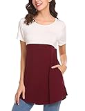 Halife Women's Crewneck Color Block Short Sleeve T-Shirt Tunic Blouse Top with Pockets