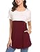 Halife Women's Crewneck Color Block Short Sleeve T-Shirt Tunic Blouse Top with Pockets