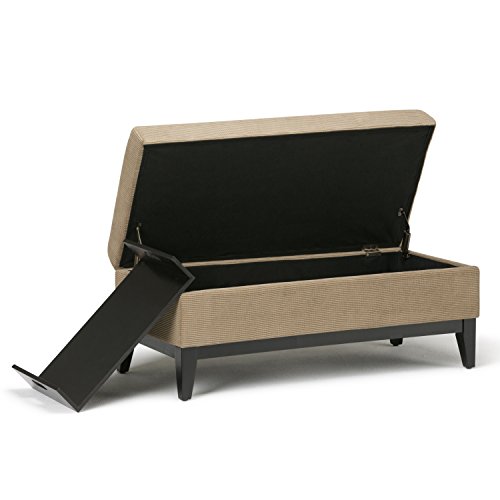 Simpli Home Oregon Rectangular Storage Ottoman Bench with Tray, Tan Chenille - Thumbnail 2