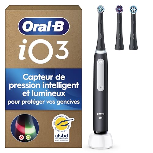 Oral-B Brosse à Dents Electrique iO 3, 3 Brossettes de Rechange, Noire