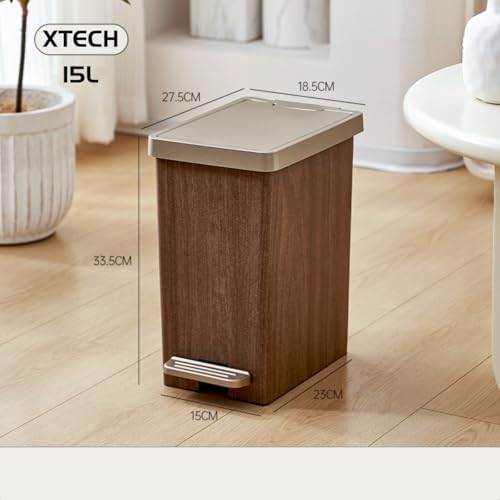 XTECH Wood Grain Garbage Bin, Multifunctional Garbage Bin, Light Luxury Imitation Wood Grain Bedroom Living Room, Garbage Receptacle Bin for Rooms, Kitchens, Home Offices (Square(15L))