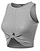 Made by Emma Solid Sleeveless Front Knot Ribbed Crop Tank Top Gray M