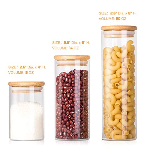 Tall Glass Jars - Wide Mouth Food Storage Containers with Leak Proof Lid Ideal Kitchen Accessories for Cookies, Flour, Dry Food Storage (3 Pack - 9oz, 14oz, 20oz)
