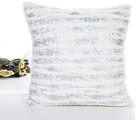 GBNHKN Winter Warm Plush Cushion Cover Golden Silver Stripe Simple Pillowcase 45 * 45 Square Decorative Pillows Cover For Bed Sofa，Silver