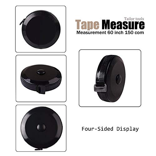 3 Pack Tape Measure 150 cm 60 Inch Push Button Tape Body Measuring Soft Retractable for Sewing Double-Sided Tailor Cloth Ruler (Black) by BUSHIBU