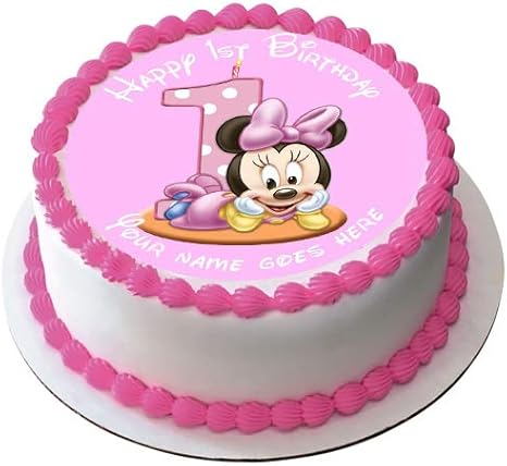 Decoracion Comestible Para Tartas De Minnie Mouse 19 Cm Para Primer Cumpleanos Diseno De Fondant Con Texto En Ingles Amazon Es Hogar
