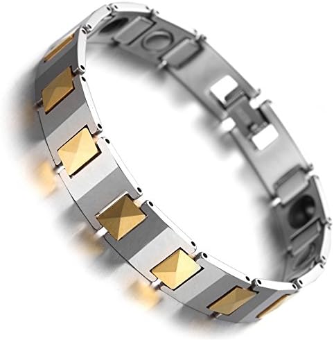 Tungsten Magnetic Hematite Mens Bracelet silver & gold 8" B1423