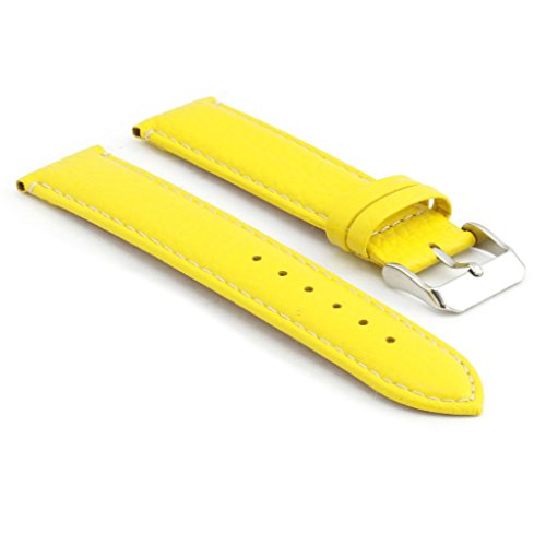StrapsCo Yellow Pebbled Leather Watch Strap with White Contour Stitching size 22mm