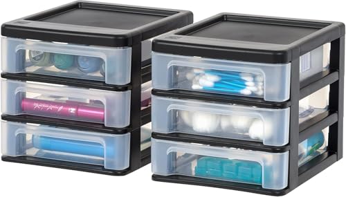 IRIS USA Plastic Stacking Desk Top 3-Drawer Storage