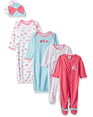 Baby Girls' 6 Piece Gown, Cap (0-6m), and Sleep'n Play (0-3m) Gift Set
