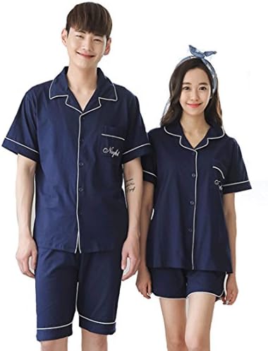HARRA Couples Pajamas Sets, Cotton Sleeve Women's Men's Matching Couple pajama Loungewear Nightgown, Set of 2 (Woman (M), Man (XL))