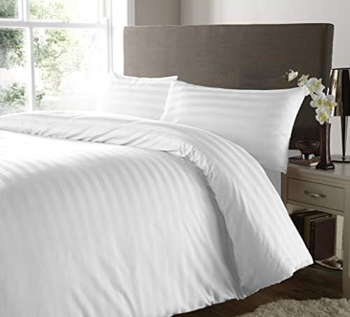 100% Egyptian Cotton 500 Thread Count Stripe Duvet Cover Sets with Pillowcase Double King Super King Sizes (White, King)