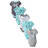 Calvin Klein Baby Boys' Assorted Short Sleeve Bodysuit, Turquoise/Gray, 0-3 Months (Pack of 5)