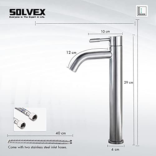 SOLVEX Mezcladora Monomando para Lavabo, Grifo para Lavabo de Baño, Mezcladora para Lavabo de Baño, Llaves para Lavabo Baño Acero Inoxidable con Líneas de Suministro, Acabado Satinado, SP-10022