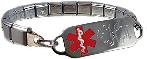 Cute Medical ID Alert STRETCH bracelet Red Medical Emblem - Free Engraving, Free Wallet Card