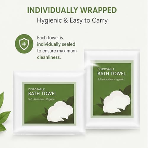 30 Pack Disposable Bath Towels 70x 140cm – Compressed, Individually Wrapped Towels for Hotel, Spa, Gym, Salon, Beach, Sauna, Camping & Travel – Soft, Absorbent, Lightweight & Portable
