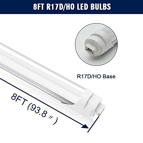 R17D/HO 8FT LED Light Bulbs - JESLED LED Tubes 45W (110w Equivalent), 6000K Cool White, 4800LM, Frosted Cover, Dual Ended Power, Ballast Bypass, F96T12/CW/HO Fluorescent Replacement (20-Pack)