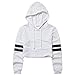 Crop Top Hoodie Long Sleeve Loose Striped for Women Pullover Sweatshirt Black White (S, Striped White Hoodie)